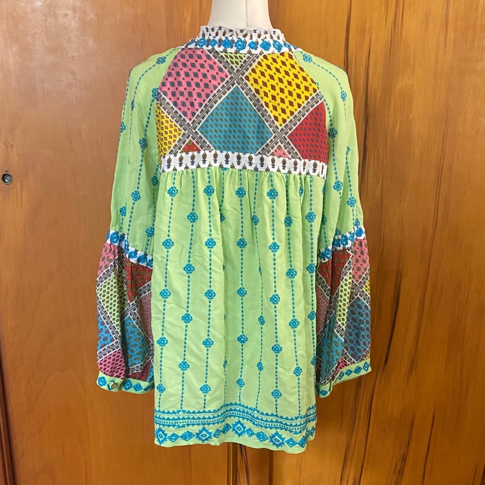 John Mark Lime Green Multi-Color Embroidered Tunic - Picture 3 of 11